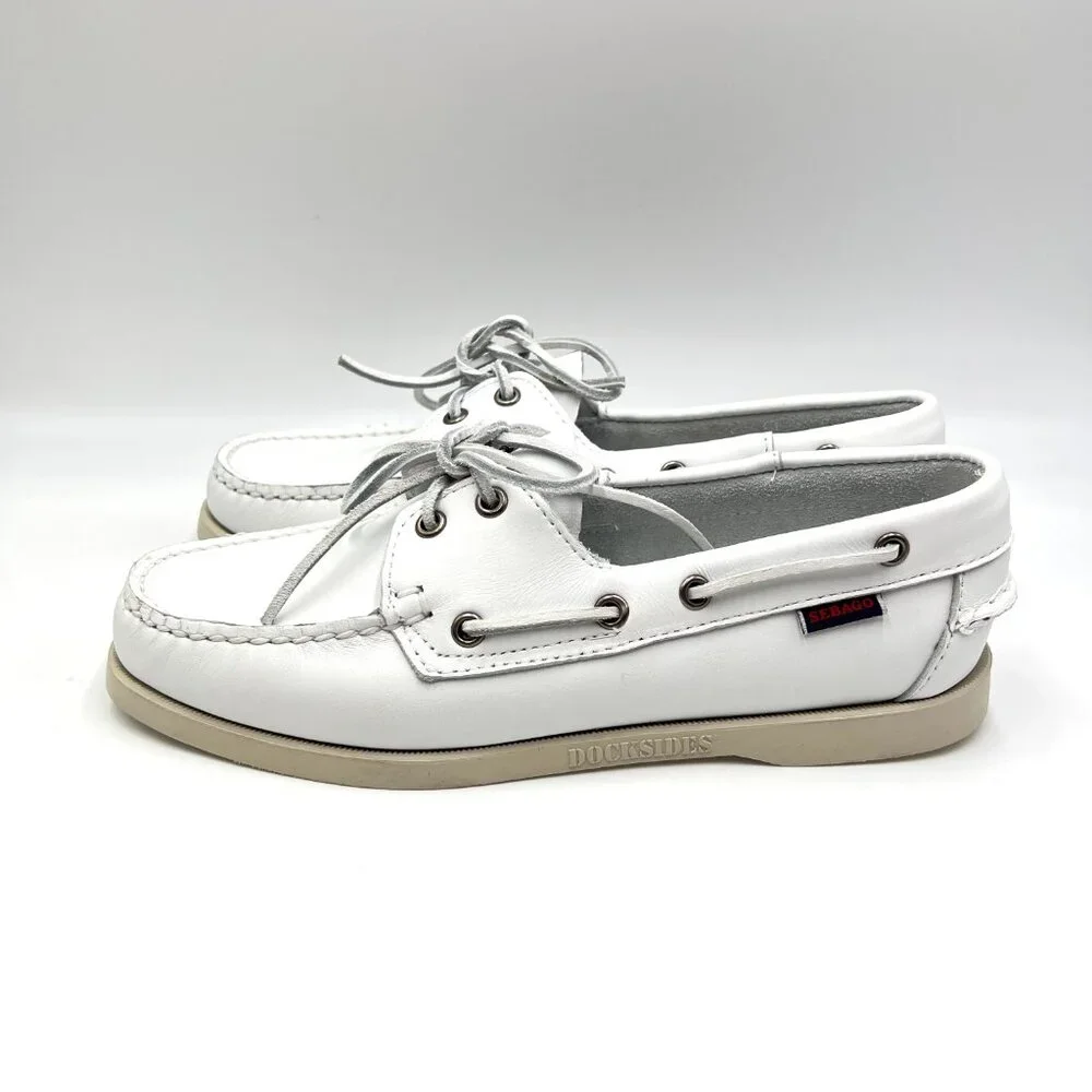 Sebago Docksides Portland Womens Size 10 White Leather‎ Boat Shoes Loafers